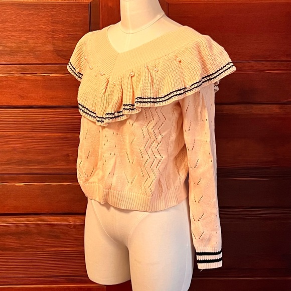 Blush Pink Pearl Embellished Sweater w Blk Detail szS - Picture 3 of 5